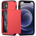 Nvollnoe for iPhone 12 Mini Case with Card Holder Heavy Duty Protective Dual Layer Shockproof Hidden Card Slot Slim Wallet Case for iPhone 12 Mini for Men&Women(Red)