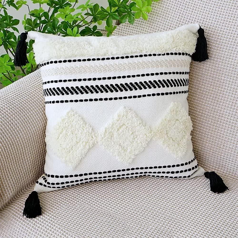 Boho Decorative Tufted Throw Pillow Cover with Tassel for Bedroom Living Room Sofa Sleeping Pillowcase (Pack of 1) Diamond Tufted