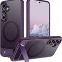 for Samsung Galaxy S24 Case, [Magnetic Invisible Stand] [Compatible with MagSafe] [Military Grade Drop Protection] Slim Glossy Marble Pattern Back Shockproof Protective Cover, Amethyst