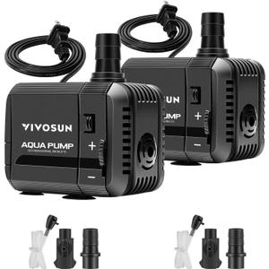 VIVOSUN 2-pack 210GPH Submersible Pump(800L/H, 8W), Ultra Quiet Water Pump with 3.3ft High Lift, Fountain Pump with 5ft Power Cord, 2 Nozzles for Fish Tank, Pond, Aquarium, Statuary, Hydroponics