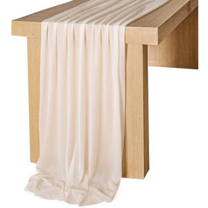 Lookein 10 Feet Champagne Chiffon Table Runner Sheer Wedding Table Cloth 29x120 Inches Rustic Wedding Decorations French Chiffon Table Runner