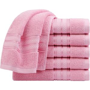 PiccoCasa Hand Towels for Bathroom 13 x 29 Inches 100% Cotton (6 Pack), Soft & Highly Absorbent Oversized Cotton Guest Towels for Hotel Spa, Face Towels Washcloth Pink