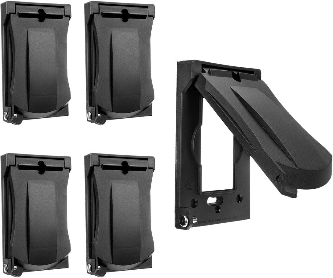 [5 Pack] BESTTEN Outdoor Outlet Wallplate Cover for GFCI and Decor Receptacle, Weatherproof, Vertical/Horizontal Auto-Closing Lid, Black, H4.65" x W2.87" x D0.71"