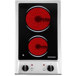 ECOTOUCH 2 Burner Electric Cooktop, 12 Inch Electric Stove Top 110V-120V Built-In Radiant Ceramic Glass Stovetop Hard Wire No Plug
