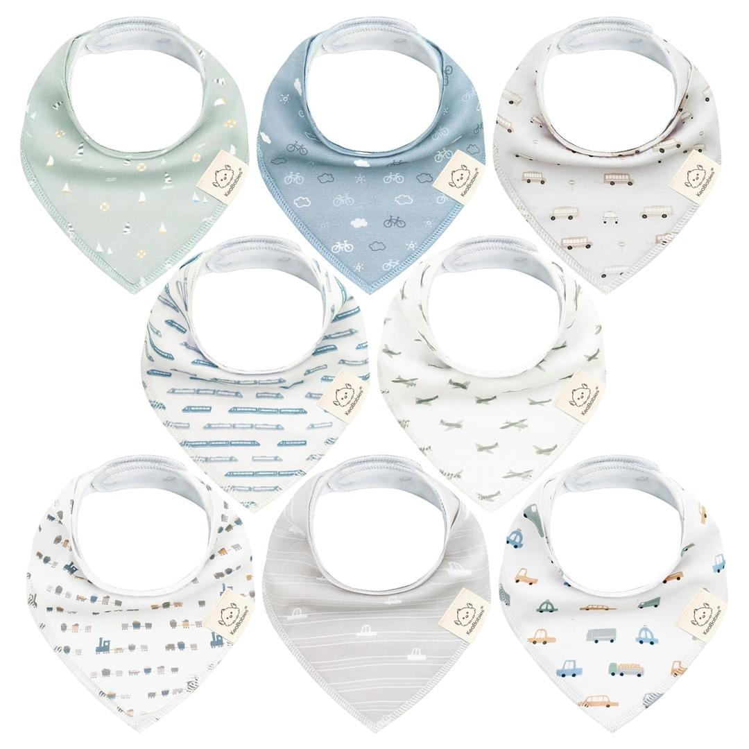 KeaBabies 8-Pack Organic Baby Bandana Bibs for Boys, Girls - Super Absorbent Triangle Baby Bibs for Drooling and Teething Infant, 100% Cotton Extra Soft for Newborn, Infant 0-36 Months (Vessels)