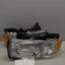 Headlights Assembly compatible with 1994-2001 Dodge Ram 1500,94-02 RAM 2500 3500 (Non-Sport Models) Headlights w/Bulb & Corner Lights, Driver Passenger Side, Chrome Housing Clear Lens