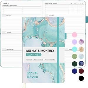 Undated Weekly Planner for 2026, Forvencer Simplified Weekly & Monthly Calendar Planner, Cute Daily Organizer Notebook, Agenda Journal to Track Goals & Tasks, Start Anytime, A5 Size, Teal Marble