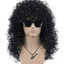 VGbeaty Mens Slash Long Curly Black Hard 70s 80s Rocker Wig Halloween Costume Cosplay Wig (Black)