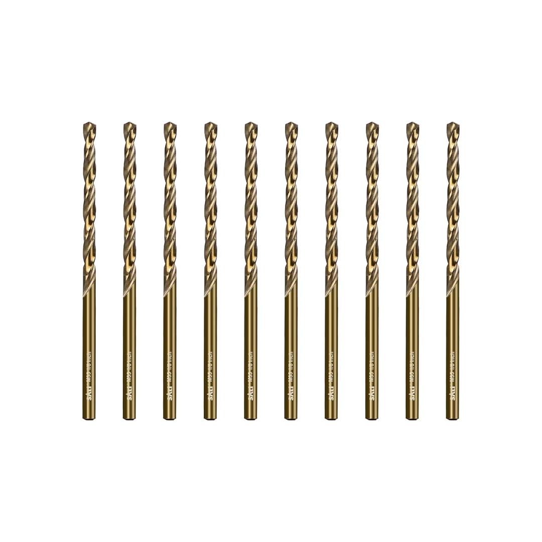 SALI Cobalt Drill Bit Set, 10Pcs 1/8" M35 High Speed Steel Jobber Length Drill Bit Kit for Hardened Metal, Stainless Steel, Cast Iron, Wood and Plastic, with Index Storage Case (1/8 Inch)