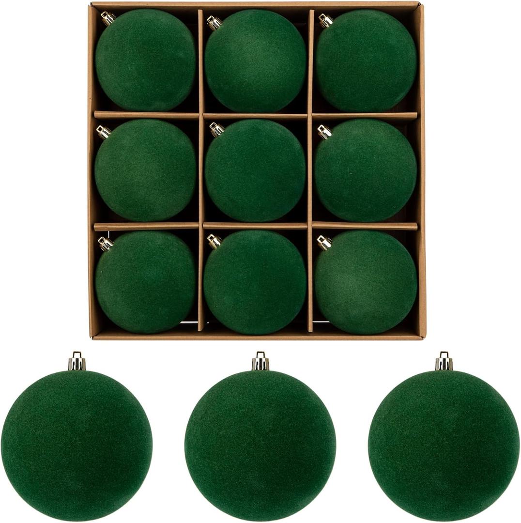 Briful 4" Velvet Christmas Ball Ornaments, 9PCS Matte Green Baubles, Shatterproof Christmas Tree Decorations, Velvet Ornaments for Xmas Tree, Holiday Decor, Christmas Balls Decorations for Trees (100mm 3.94inch)