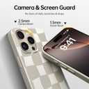 for iPhone 14 Pro Case 6.1 Inch, Trendy Checkered Aesthetic Cute Girly Design for Women & Girls, Checkerboard Pattern Phone Case, Slim Fit Silicone Protective Cover, Beige and White