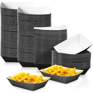 300 Pcs Paper Food Boats Nacho Trays Disposable Boats Fast Food Serving Hot Dog Holder Paper Basket for Football Birthday Party Supplies Picnics Carnivals(2 lb,Black, White)