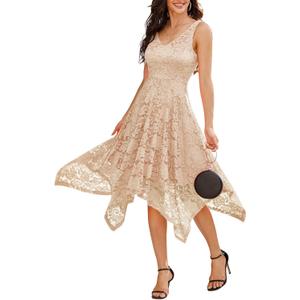 Meetjen Women's Lace Cocktail Party Dress 2026 Handkerchief Hem Bridesmaid Prom Formal Dresses for Wedding Guest (M)