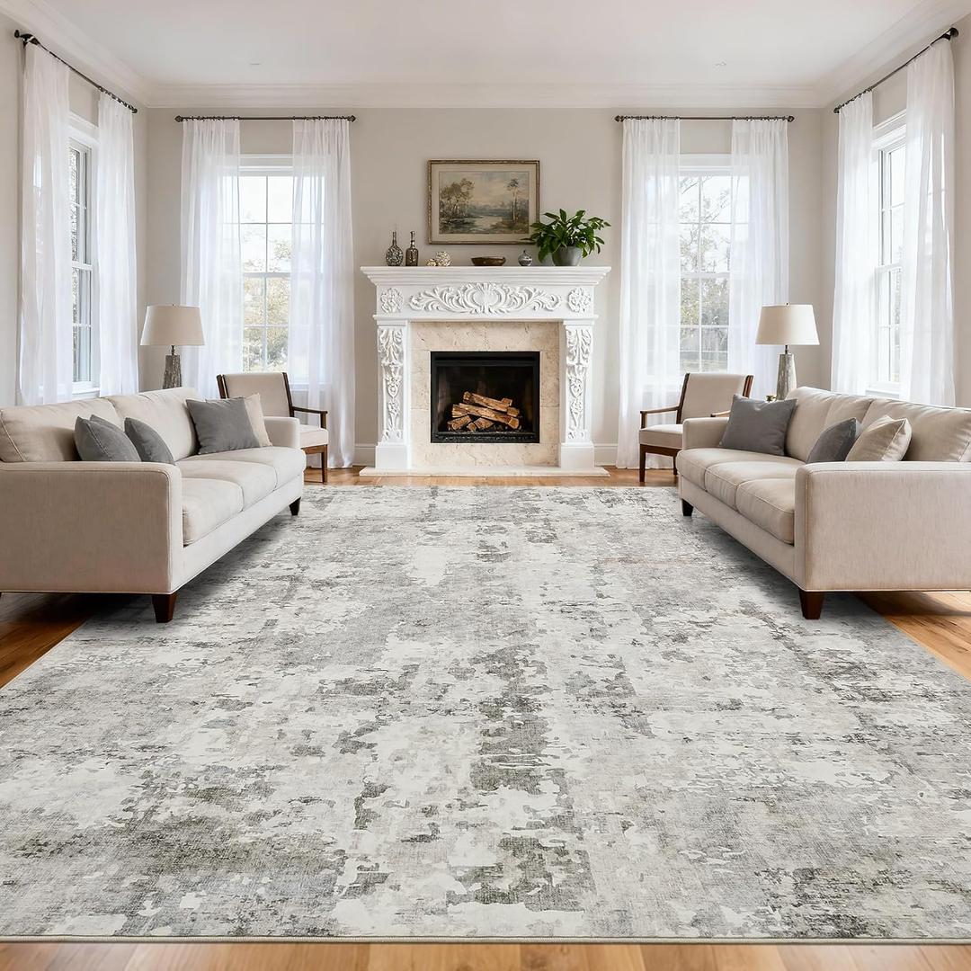 GarveeHome Large Area Rugs 10x14 for Living Room, Neutral Abstract Washable Rug Modern Non Slip Floor Mat Carpet Indoor Beige Accent Rug for Bedroom Dining Room Playroom Nursery Home Decor