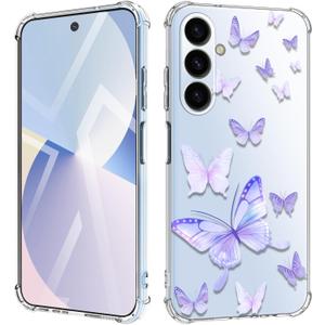for Samsung Galaxy A26 Case Flowers [Buffertech 6.7ft Military-Grade Drop Protection] [Anti Peel Off Tech] Clear TPU Bumper 5G Phone Case Cover DesignDragonflies