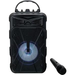 iLive ISB202B ISB202B Portable 8-in. 10-Watt Bluetooth Rechargeable Party/ Karaoke Tailgate Speaker with Party Lights and Wired Microphone