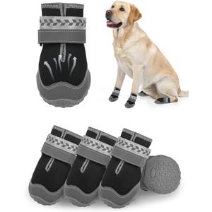 SCENEREAL Anti Slip Dog Shoes for Large Dogs, Medium Sized Dog Boots & Paw Protectors for Winter Snowy Day, Outdoor Walking, Water-Resistant in Rainy Weather, Indoor Hardfloors Skid-Resistant Sole (Size 5:(2.8"x2.4")(L*W), Black)