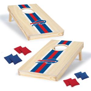 Wild Sports NFL Football Buffalo Bills 1' x 2' Travel-Size Solid Wood Cornhole Set with Direct-Print HD Team Graphics Great Gift for Any Sports Fan! Bean Bag Toss Family Games for Outdoor Play
