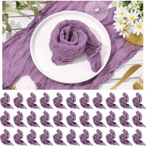 Mixweer 50 Pcs Cheesecloth Napkins 20 x 20 Inch Wrinkled Gauze Cotton Dinner Napkins Napkins Cheese Cloth Napkins Decorative Cloth Napkins Rustic Boho Table Napkins for Weddings Parties (Purple)