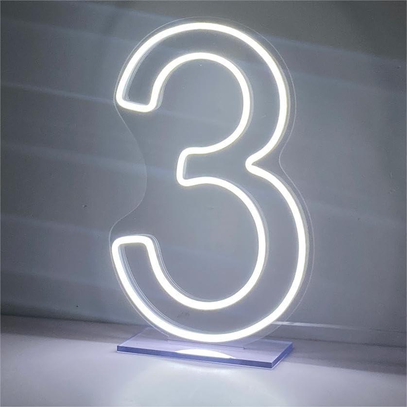 LED Neon Signs Number 3 Birthdays Decor Neon Lights Party USB Plus Battery Case Light up your baby's birthday with our Neon Number Three Sign (Number 3)