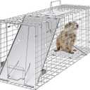VEVOR Live Animal Cage Trap, 31" x 10" x 12" Humane Cat Trap Galvanized Iron, Folding Animal Trap with Handle for Rabbits, Stray Cats, Squirrels, Raccoons, Groundhogs and Opossums