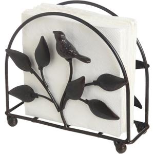 Cast Iron Bird & Tree Classic Napkin Holder/Tabletop Freestanding Tissue Dispenser, Black