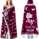 Mothers Day Gifts for Mom, Wearable Hoodie Blanket for-Mothers, Mom blanket Gifts from Daughter, Son, Husband, Sherpa Fleece Mother Blankets, Soft Birthday, Wife, Mama, Red (50*70)