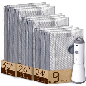 Vacbird 9 Packs Rechargeable Pump Vacuum Bags for Travel Packing, Carryon Size Vacuum Seal Bags for Luggage and Suitcase Compression, Space Saver for Clothes and Clothing Organization