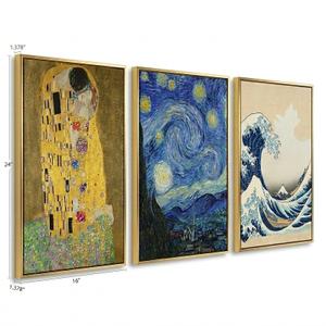 TBT Van Gogh Wall Art Set of 3, Gold Framed Canvas 20x30, Klimt Hokusai