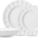 Eater x Zwiesel Fortessa Parasol Bone China, 12 Piece Dinnerware Set (Service for 4), White