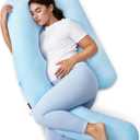 Momcozy Pregnancy Pillow with Cooling Cover, Dreamlign U Pro Maternity Pillow with Adjustable Leg Pillow - Support for Back, HIPS, Belly, Legs for Pregnant Women, 50-72 Inch, Bule