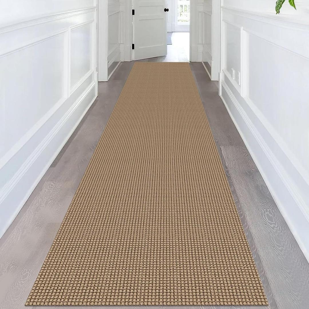 KOZYFLY Extra Long Runners for Hallways 2.6x14 ft Washable Kitchen Runner Non Slip Rubber Backed Hallway Rug Cotton Entryway Runner Rug Floor Carpet for Indoor Hall, Kitchen, Stair, Tan/Orange/Brown