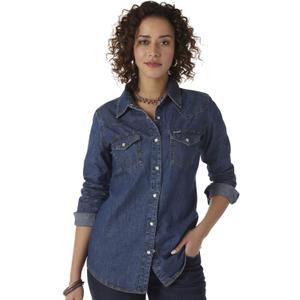 Wrangler Women's Retro Long Sleeve Western Denim Snap Shirt (X-Large)