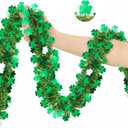 50FT St Patrick's Day Tinsel Garland, Green Gold Shamrock Clover Garland, Shiny Metallic Hanging Shamrock Streamer St Patricks Day Decorations Irish Decor