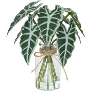 Muhanjia Artificial Flowers Turtle-Back, Alocasia Leaf, in Glass Vase with Faux Water,7Pcs Artificial Leaves Real Touch Latex Leaves for Centerpiece (1, Alocasia Leaf)