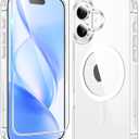 FNTCASE for iPhone 16 Case: Clear Magnetic Military Grade Drop Protection Anti Yellowing Slim Case - Rugged Shockproof Protective Transparent Cell Phone Cover(Clear)
