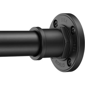 BRIOFOX Industrial Shower Curtain Rod - 2-in-1 Design Tension Curtain Rod - Rustproof Non-Slip 54 to 90 Inch Stainless Steel, Matte Black Window Curtain Rod