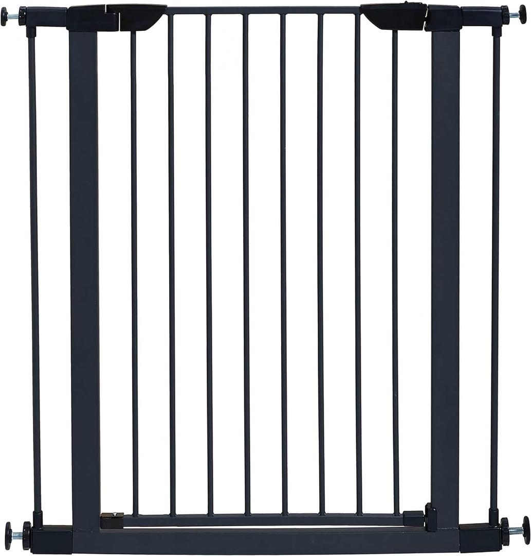 MidWest Homes for Pets 39 Inches Tall Walk-Through Steel Pet Gate, Pressure Mounted Dog Gate Measures 29-38 Inches Wide & Includes Two 3-Inch-Wide Extensions, Graphite