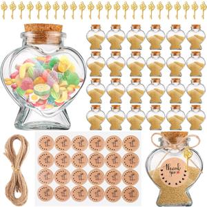 Mimorou 24 Set Honeymoon Sand Keepsake Jars 2. 7 oz Heart Glass Jars Wish Bottles with Lid and Key DIY Crafts for Magical Wedding Decor, Bridal Shower, Baby Shower