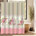 Rose Shower Curtain Spring Floral Pink Girl Bathroom Decor, Waterproof Cloth Fabric with Hooks, 60" W x 72" L