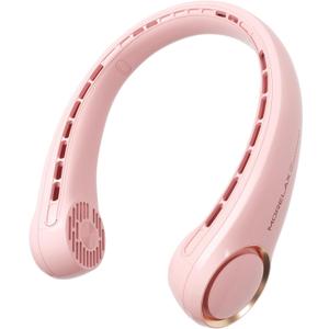 Jancane Neck Fan, USB Rechargeable Personal Fan, 3 Speeds Adjustable, Large air outlet Powerful Strong Wind, Adjustable, 360° Cooling, Super Quiet, No Blade Design, No Hair Twisting, Small (Pink)