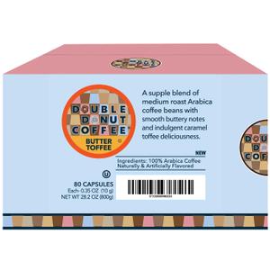 Double Donut Flavored Coffee Pods,Butter Toffee Coffee, Single Serve Medium Roast Coffee for Keurig K Cups Brewers, 80 Count EXP Date 01/05/2026