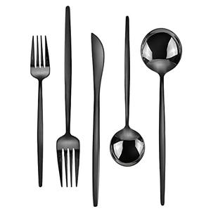 Black Silverware Set, KassKa 40 Pieces Flatware Cutlery Set, Stainless Steel Utensils Set Spoon Fork Knives Set for Home Restaurant and Kitchen, Mirror Polished Finished, Service for 8