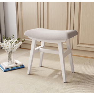 KASLANDI Solid Wood Vanity Bench, Saddle Cushion with High-Strength Rebound Sponge, Easily Assembly, Makeup Stool for Bedroom, Entryway (White)