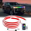 RGB Hood Light Strip DRL Car Led Lights Exterior IP68 Waterproof Multicolor Dynamic Scan Start Up Hoodbeam Kit Lights Compatible with Cadillac,Truck,SUV,APP Control,12V 94.5inches