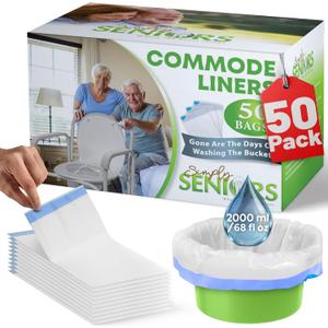 Commode Liners - 50 Strong Portable Toilet Bags - Easy to Use Bedside Commode Liners Disposable - Toilet Liners that Support Dignity of Seniors & Disabled - No More Buckets to Wash - NO Absorbent Pad
