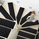 15 Pack 8 "X 30" Non-Slip Carpet Stair Treads for Indoor Wooden Steps, Made of Polyester and Reusable Adhesive, Suitable for Kids Elders and PetsBlack Lines
