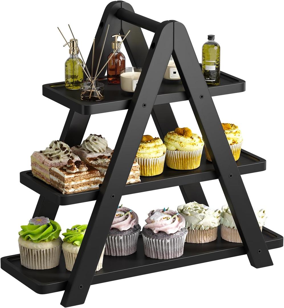 3 Tier Serving Tray Cupcake Stand and Towers Serving Tray for Party Food Tray Farmhouse Serving Platter Decorative Tray Decor Dessert Display Set Tiered Tray Stand (Black)