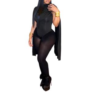 Ryehack Sexy Two Piece Outfits for Women Cap Sleeve Cowl Neck Bodysuit Top and Mesh Tights Set Jumpsuits Night Club Outfits, XXL