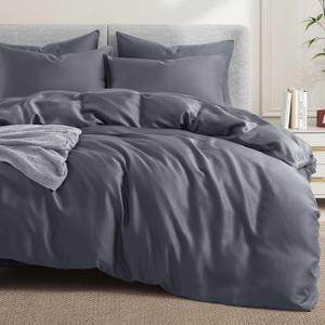 VACVELT 3PCS Cooling Duvet Cover Full/Queen Size, 60% Tencel Lyocell + 40% Cotton Comforter Cover Set for Hot Sleeper, Moisture Wicking & Silky, Hotel Bedding Set, Soft & Breathable, Dark Grey